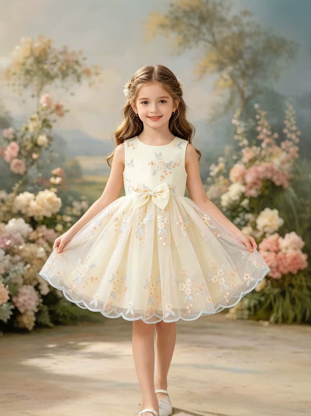 2026 TikTok new arrivals, in stock: floral embroidered mesh lace dresses, women's and children's evening gowns